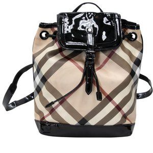 Burberry Drawstring Check Trim Coated Leather Supernova Backpack BB-0317N-0070